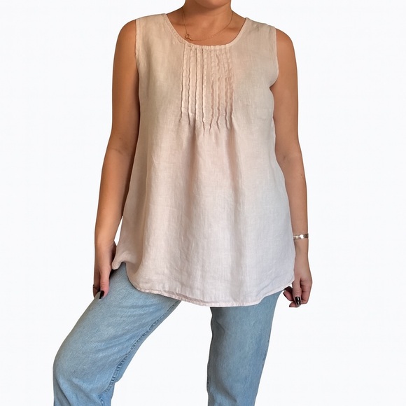 Laura Bianchi Tops - Elegant Sleeveless Blush Linen Sleeveless Top
